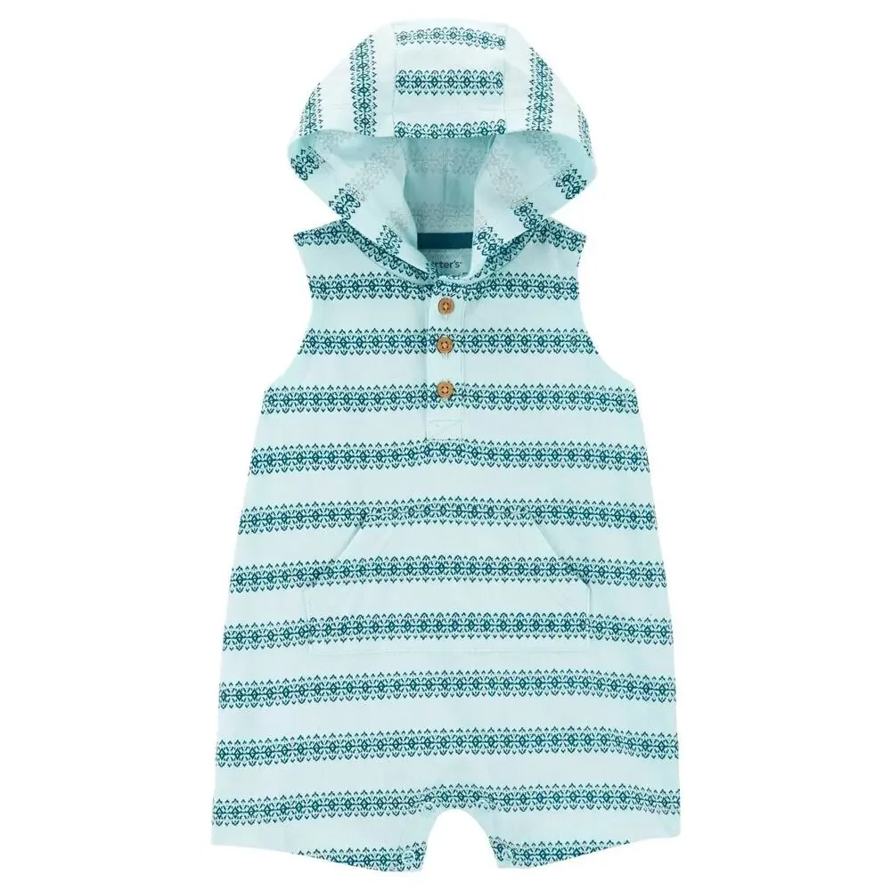 Carter's Sleeveless Hooded Aqua & Teal Baby Romper Size 24 Months